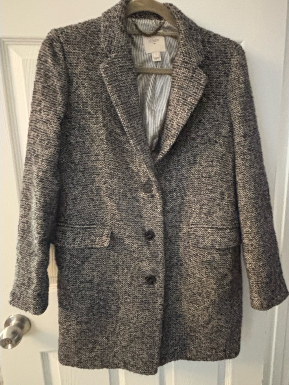 J Crew Women's Gray Bouclé Single-Breasted Coat